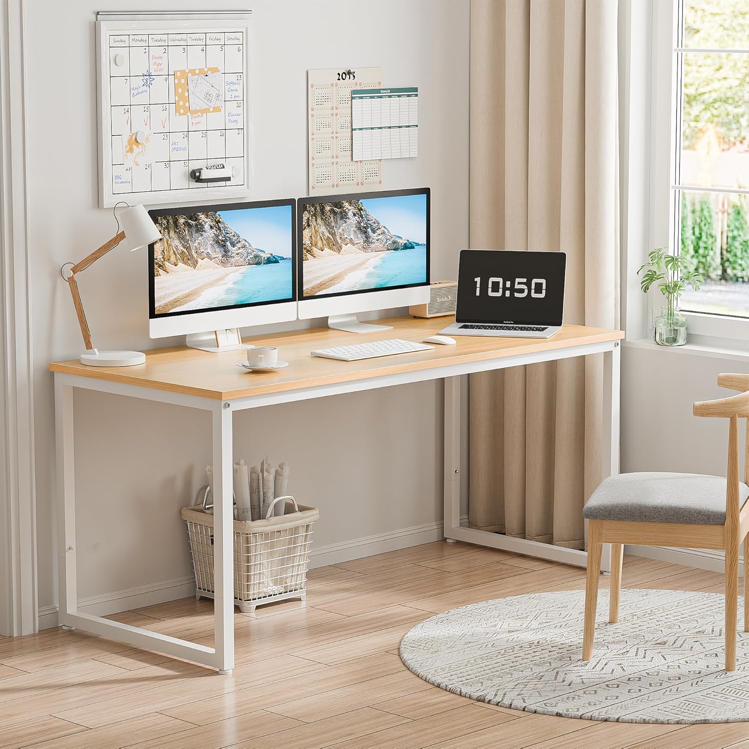 ZenStyle Computer Desk 55" Large Office Desk Computer Table Laptop PC Simple Study Writing Desk for Home Office, Light Brown