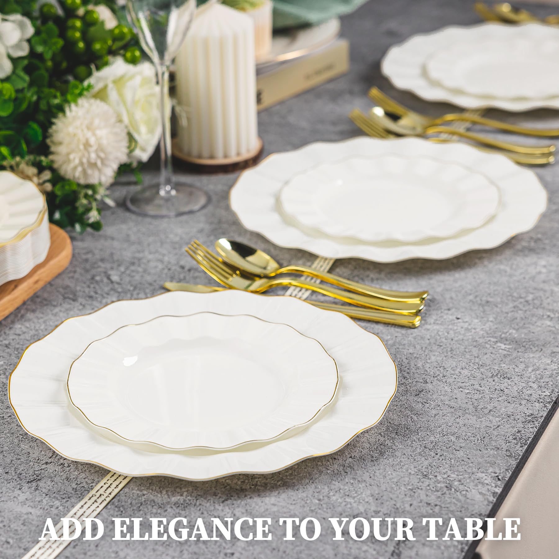 Ivory Plastic Plates Set - 125 Piece Wedding Plates -5 Ivory Plastic Plates Set - 125 Piece Wedding Plates -5