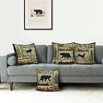 Bonhause Couvertures d'oreillers à jet d'ours rustiques 18 x 18 Ensemble de pouces 4 Lodge Moose Deer Oreillers décoratifs d'animaux Étui en polyester Coussin de lin Couvre pour canapé à l'extérieur