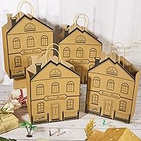 Vista 4 de Geosar 12 bolsas de regalo en forma de casa con asas, regalos para agentes inmobiliarios, bolsas de papel kraft con forma de casa para regalos