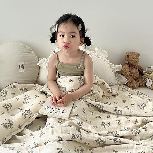 Vista 148 de BuLuTu Mantas de muselina para bebés, niños y niñas, 100% algodón, manta reversible para bebé, manta para cuna, suave, transpirable