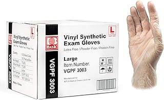 Basic Medical Clear Vinyl Exam Gloves - Latex-Free & Powder-Free - Large, VGPF3003 (Case of 1,000)