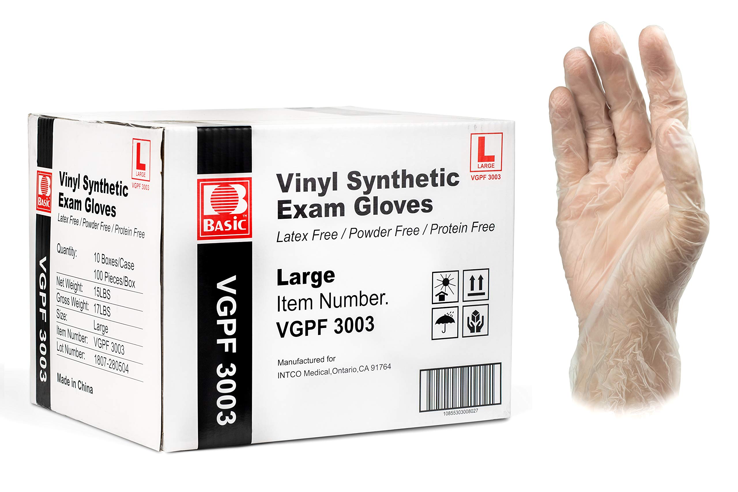 Clear Vinyl Exam Gloves - Latex-Free Powder-Free Large VGPF-3003 Case of 1 000