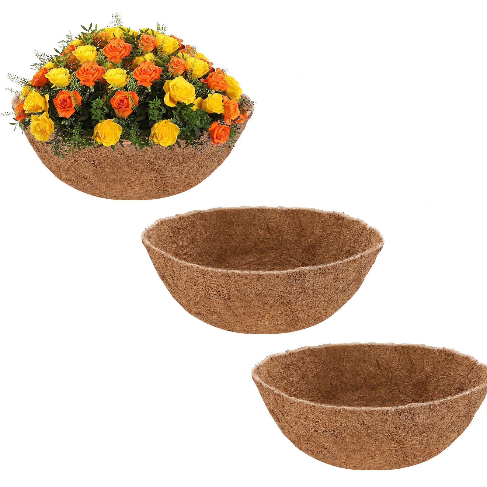 Photo 1 of 3 Packs 16 Inch Round Coco Coir Liner, Circle Coconut Fiber Replacement Liners for Hanging Basket Plants Wall Garden Planter Flower Pot for Indoor Outdoor, Brown 3 16 Inch
