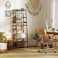 Vista 4 de Estante de escalera, estantería de 5 niveles, estantería resistente de bambú, estante de almacenamiento de madera abierta independiente, soporte