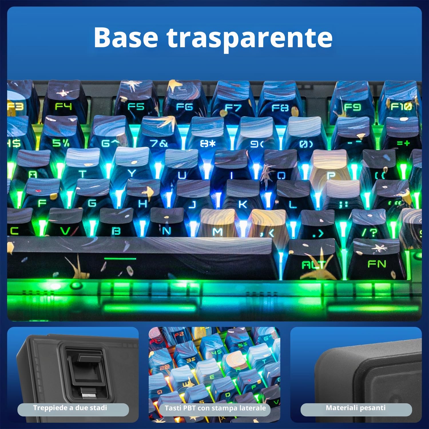 ZORNHER Tastiera meccanica ZH980,Tastiera cremosa blu al 95% con tastierino numerico,Tasti PBT a sublimazione della tintura di notte stellata di,Interruttori lineari dal suono cremoso