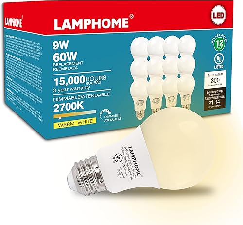 Miniatura 11 de LAMPHOME Paquete de 4 bombillas LED blancas suaves, ideales para dormitorio y sala de estar, equivalente a 60 W, 2700 K, 9 W, vida útil de 15000