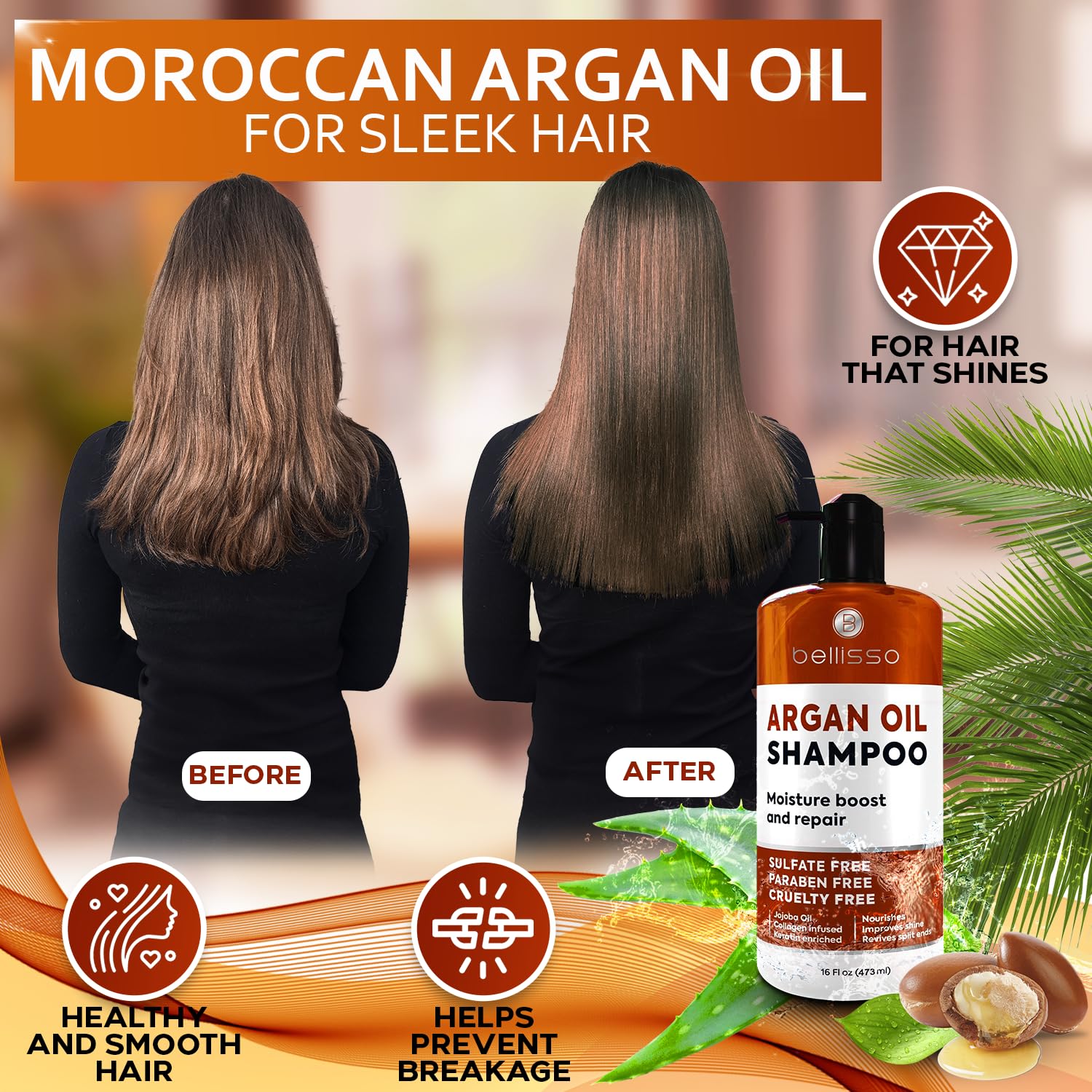 Argan Oil Shampoo - Sulfate Free with No Parabens - Moroccan Botanicals for Women and Men - Professional Moisturizing, Anti Frizz, Hydrating Solution for Dry, Wavy, Curly and Color Treated Hair - Image 2