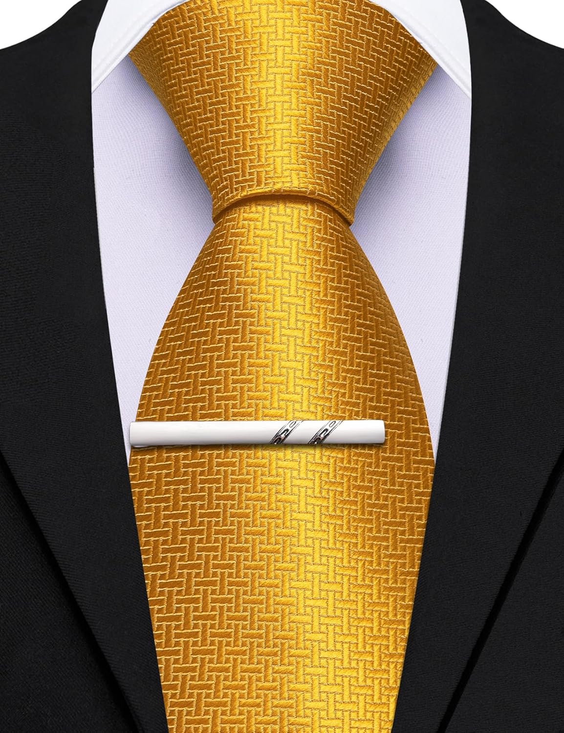 Barry.Wang Plaid Ties Mens Silk Necktie and Tie Clip Checkered Tie for Wedding Party Business Formal - Image 3