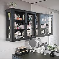 Vista 2 de Black Tempered Glass Display Wall Storage Cabinet,Bathroom Wall Cabinet,Wall Mounted Cabinet with Curved Edges, Floating Cabinet with Adjustable