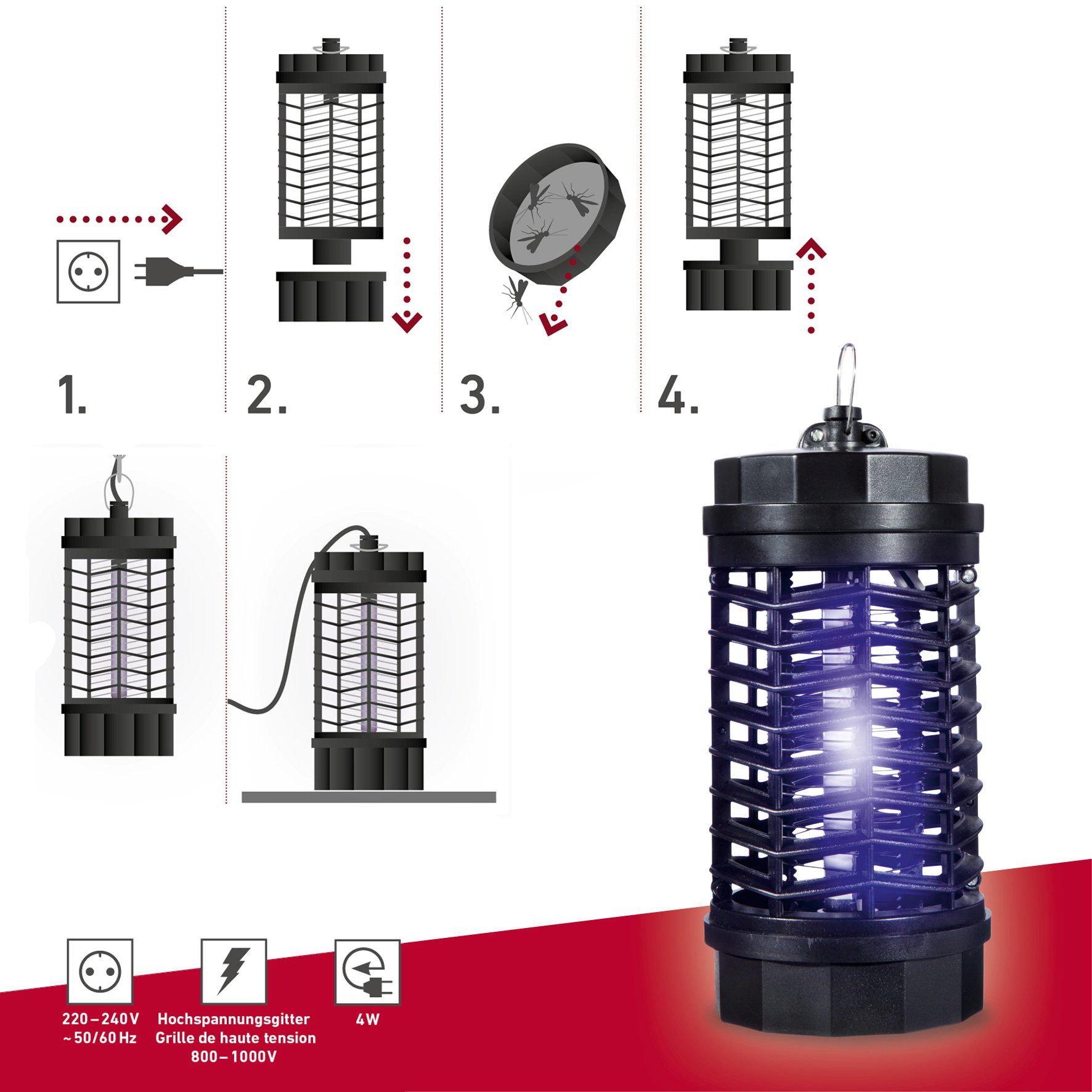 Windhager Lampa owadobójcza 3-gwiazdkowa, lampa przeciw komarom, lampa UV, bez trucizn i środków chemicznych, czarna, do 20 m², 03506