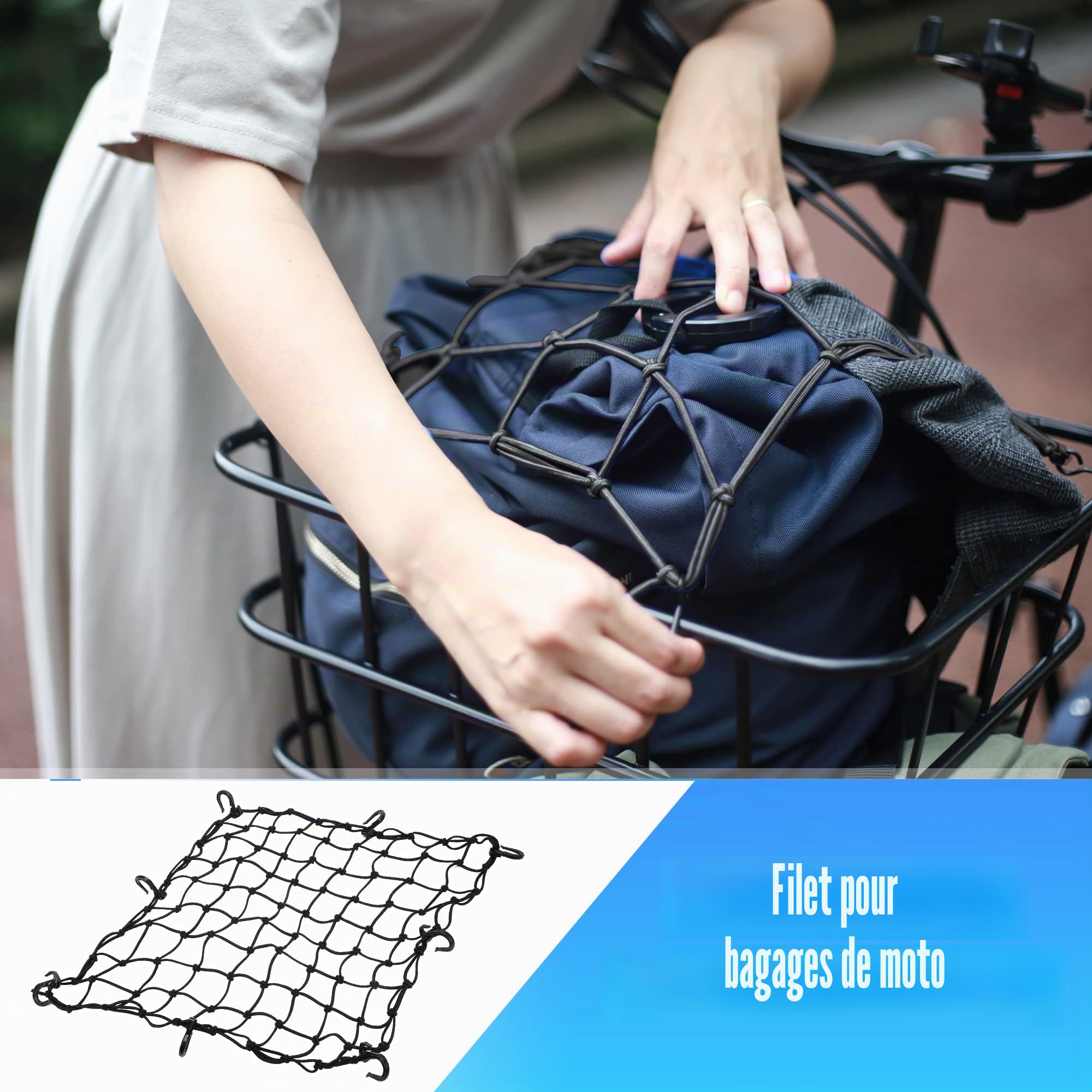 X AUTOHAUX Filet épais pour bagages de moto avec crochet Noir 50 x 50 cm