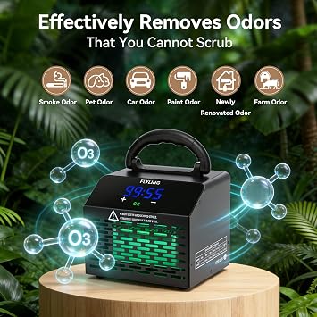 FLYLING Ozone Generator 60000mg/h, up to 5000 sq ft, Digital Display, Programmable Delay Timer with Memory Function, for Home, Car, Pet, Kitchen, Basement Odor Clean, Black