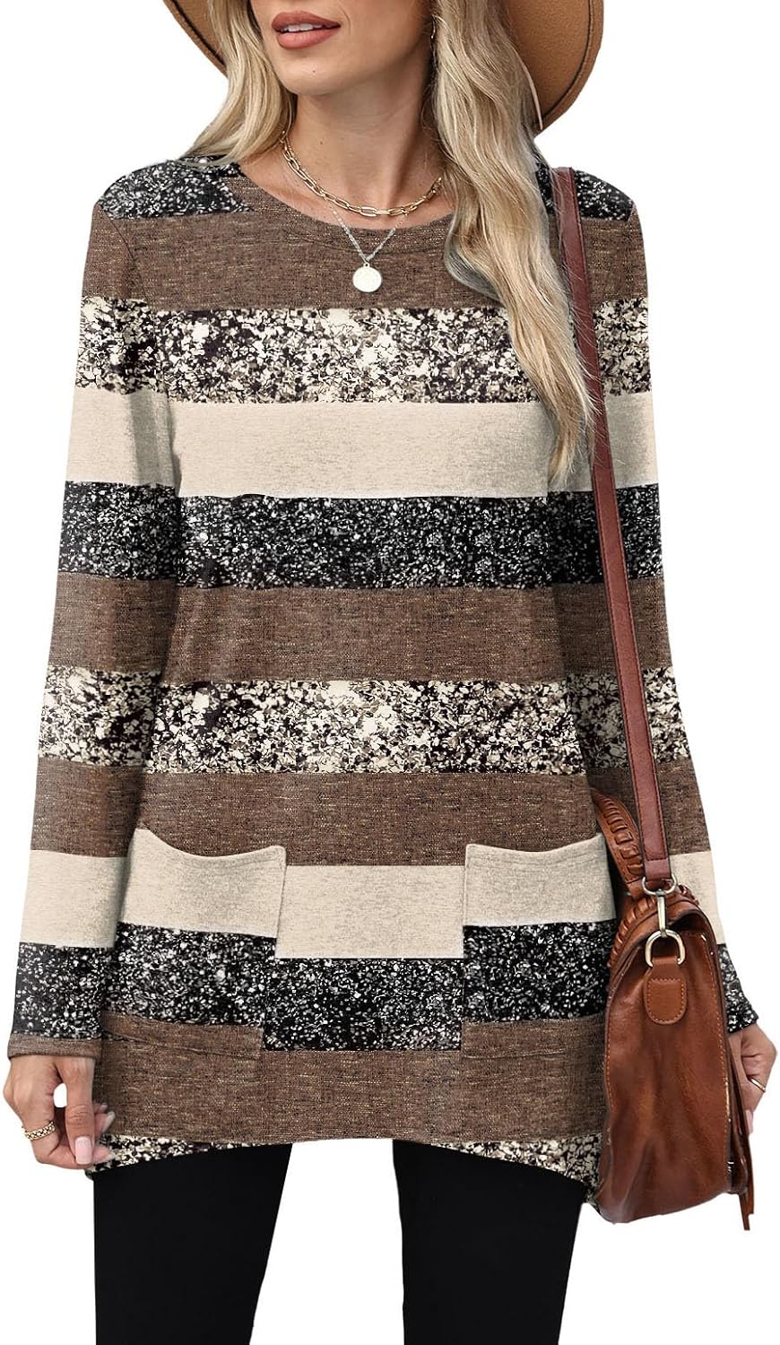 XIEERDUO Womens Tunic Tops Long Sleeve Crew Neck High Low Hem Loose Fit Shirts Blouses with Pockets - Image 3