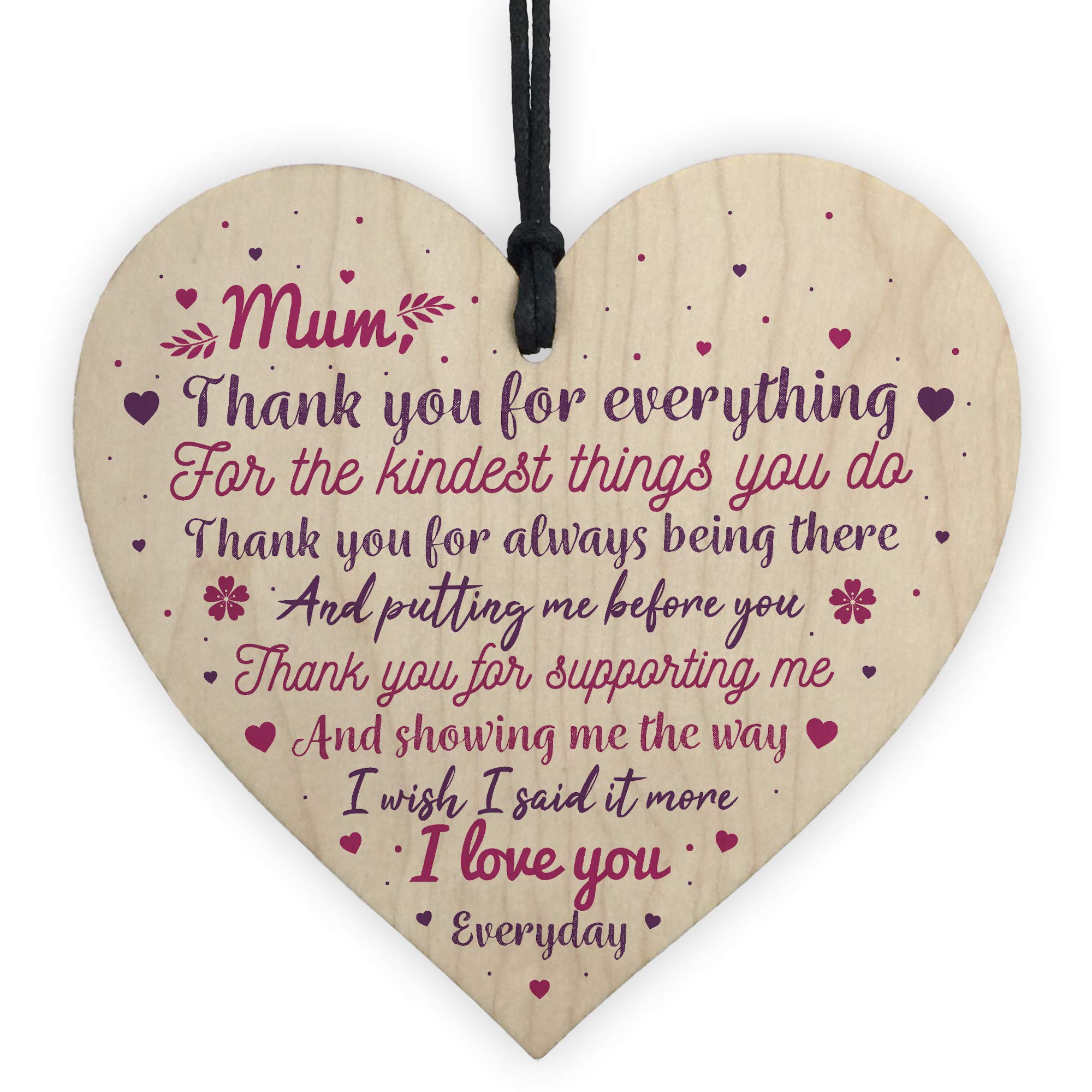 Red Ocean THANK YOU Gift For Mum Mummy Birthday Christmas Xmas Shabby Chic Wooden Heart Wall Plaque