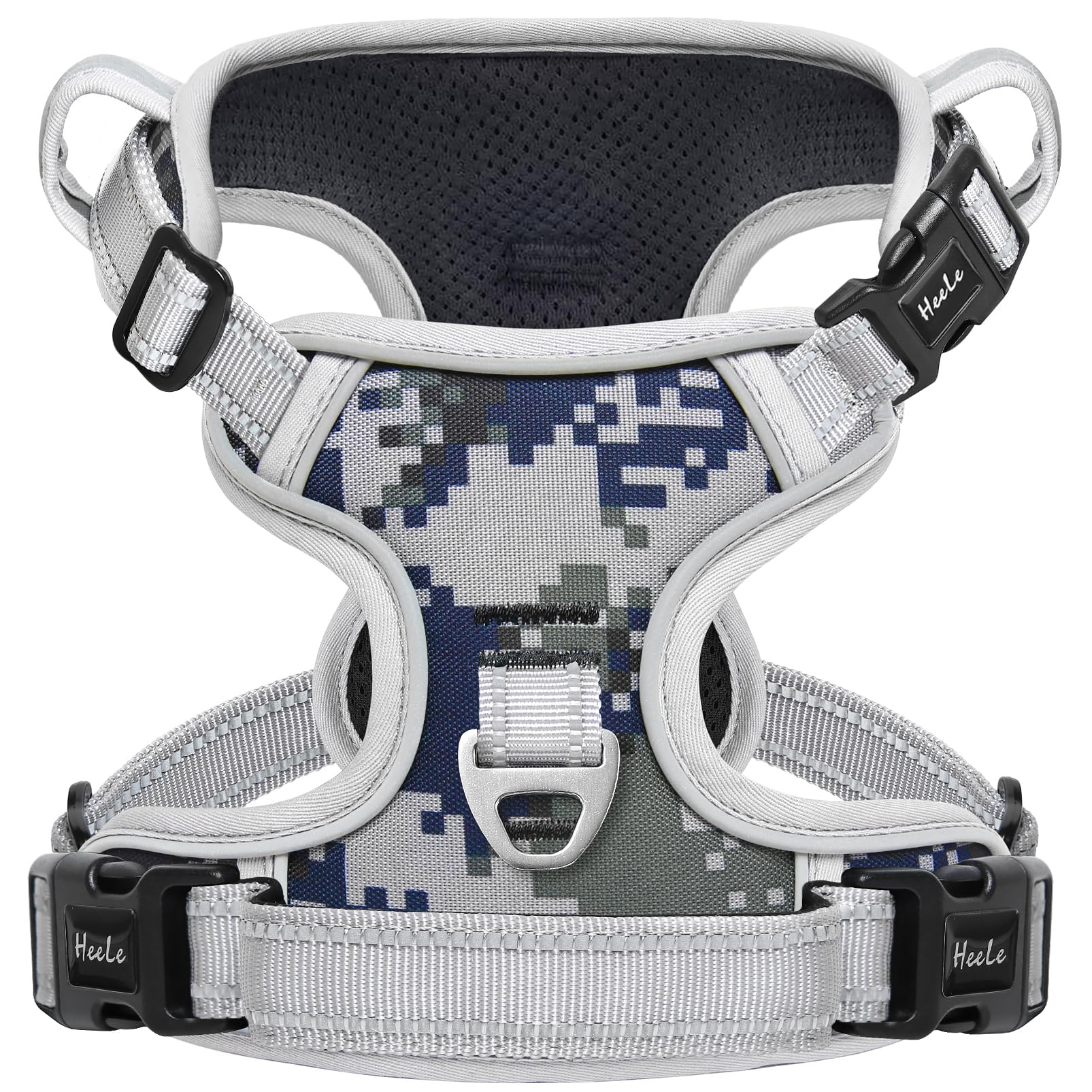 HEELE Pettorina Cane, Imbracatura Sganciata Rapido dal Collo, Pettorina Anti-tiro Riflettente e Regolabile con Maniglia Comoda, Morbida e Imbottita per Cani Piccola Media Grande, Mimetico Grigio S