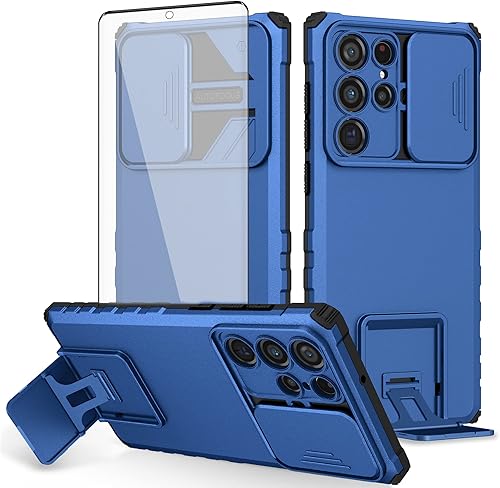 Asuwish Funda de teléfono para Samsung Galaxy S22 Ultra 5G con protector de pantalla de vidrio templado y cubierta para cámara deslizante con