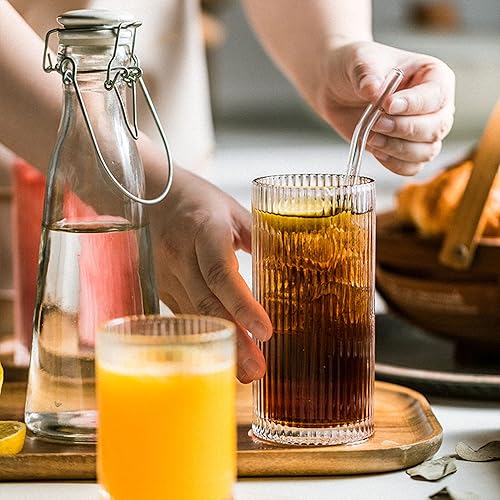 Miniatura 4 de Vasos para beber con estilo origami, juego de 4 vasos de cristal, 2 vasos altos y 2 vasos de rocas, elegante cristalería vintage ondulada, vasos de