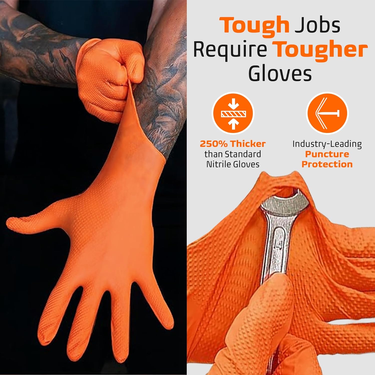 Orange Heavy Duty Nitrile Gloves - 8 Mil Textured Nitrile Gloves Disposable Latex Free