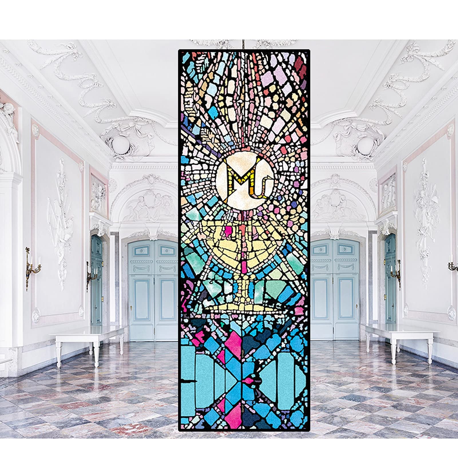 Church Stained Glass Window Film European Art Glass Film Stained Window Opaque Sticker Self Adhesive/Static Cling Decor Privacy,G,100x120cm(40"x47")