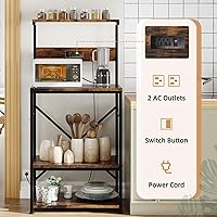 Vista 26 de Shintenchi Estante para panaderos con toma de corriente, gran espacio de almacenamiento, barra de café de 10 ganchos con panel de alambre de metal