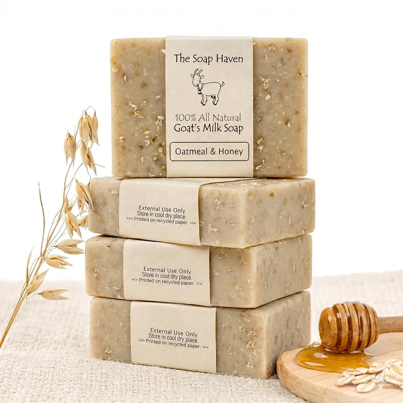 Sabonete em barra de aveia e mel com leite de cabra The Soap Haven, 4 unidades, artesanal nos EUA