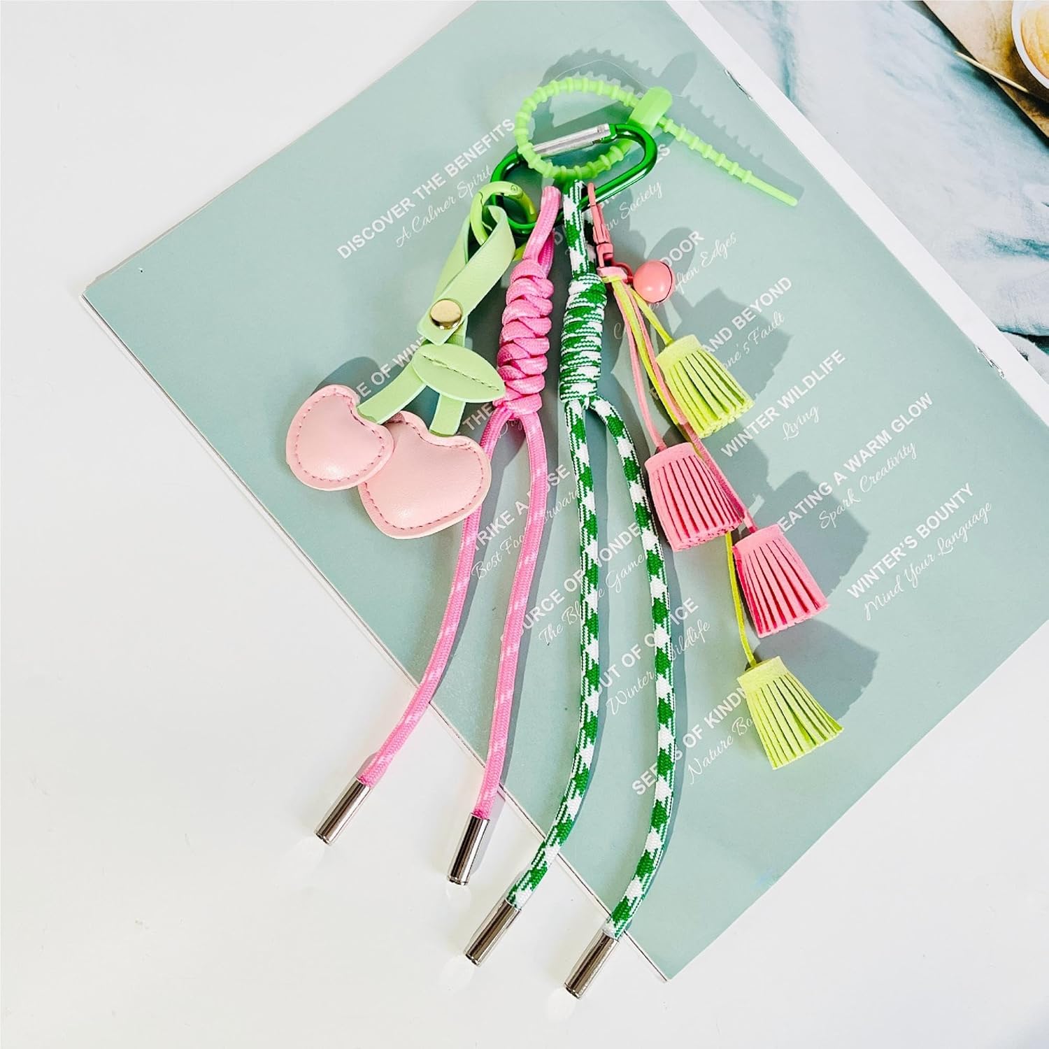 QTMY Cute Cherry Rope Braided Keychain Bag Charms for Handbag Purse Backpack Accessories for Bogg Bag,939 - Image 3