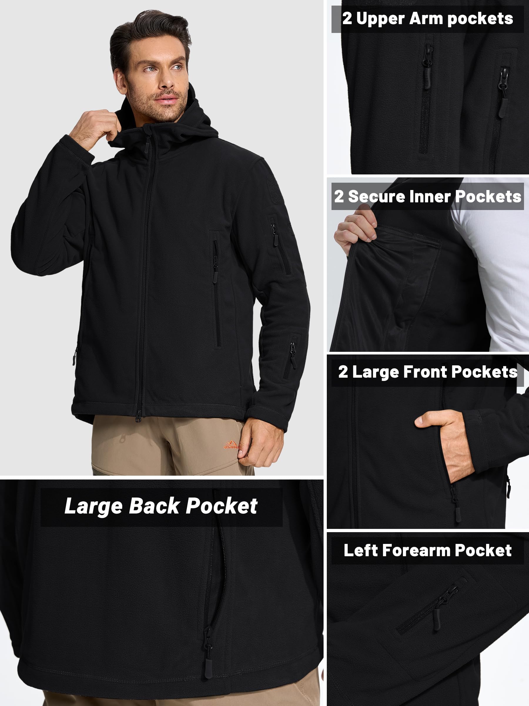 TACVASEN Giacca Uomo Giacca Pile Uomo Giacche in Pile Outdoor Militare Caldo Cappotto Felpa Pile Giubbotto da Lavoro Giacche Trekking Sport e Outdoor