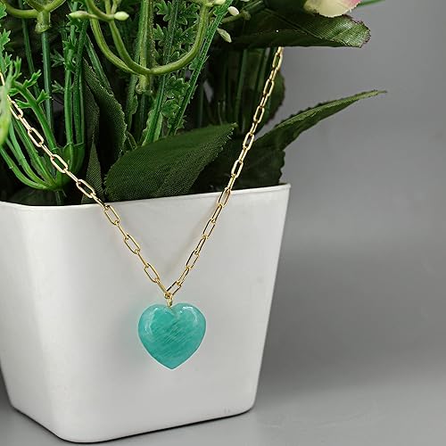 Miniatura 3 de Gempires Natural Tiendaite Heart Pendant Necklace, 20 mm Heart Gemstone With 18 + 2 Inch Adjustable Paper Clip Chain, Gift for Her (Tiendaite