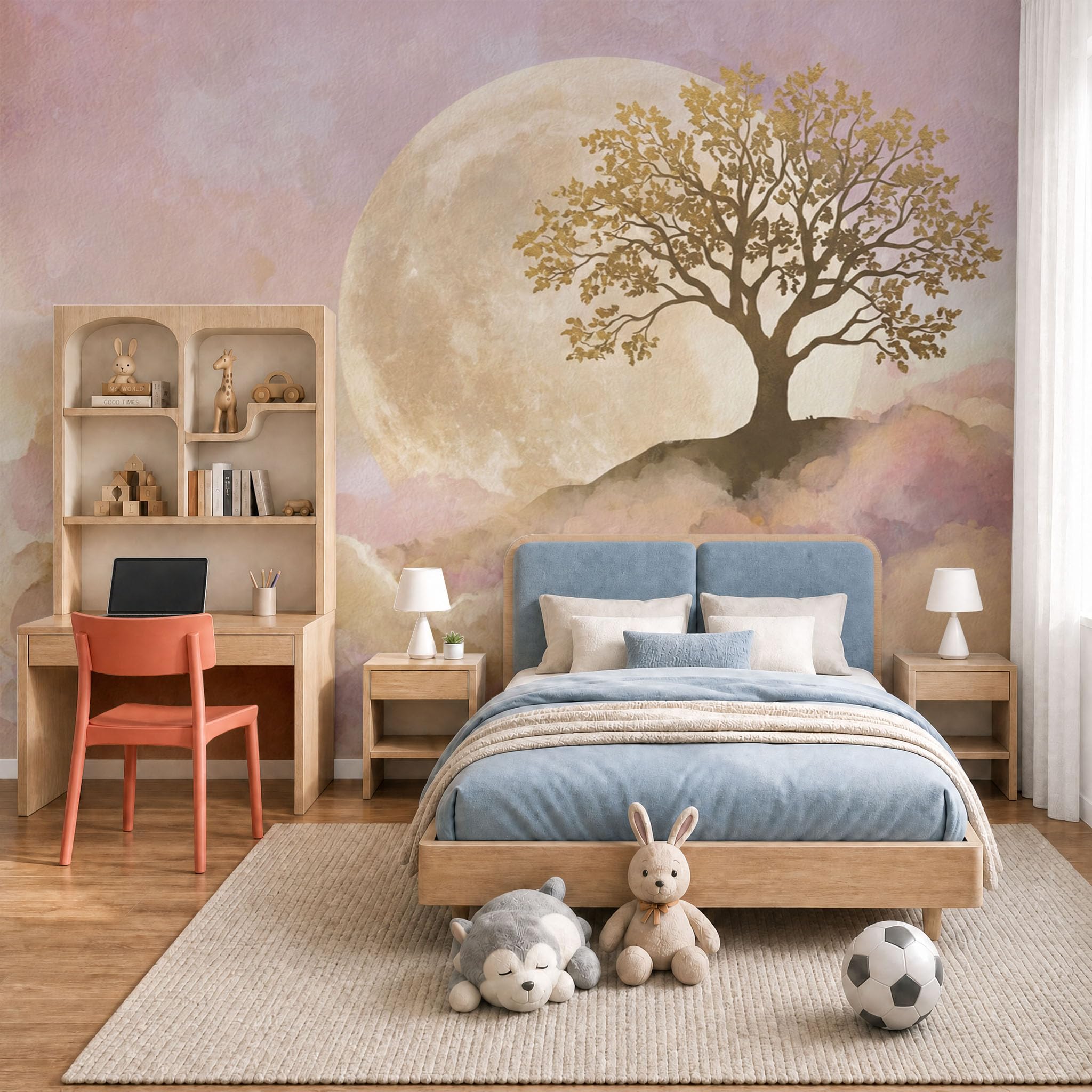 Arbre solitaire sous la pleine lune papier peint pour évader l'esprit