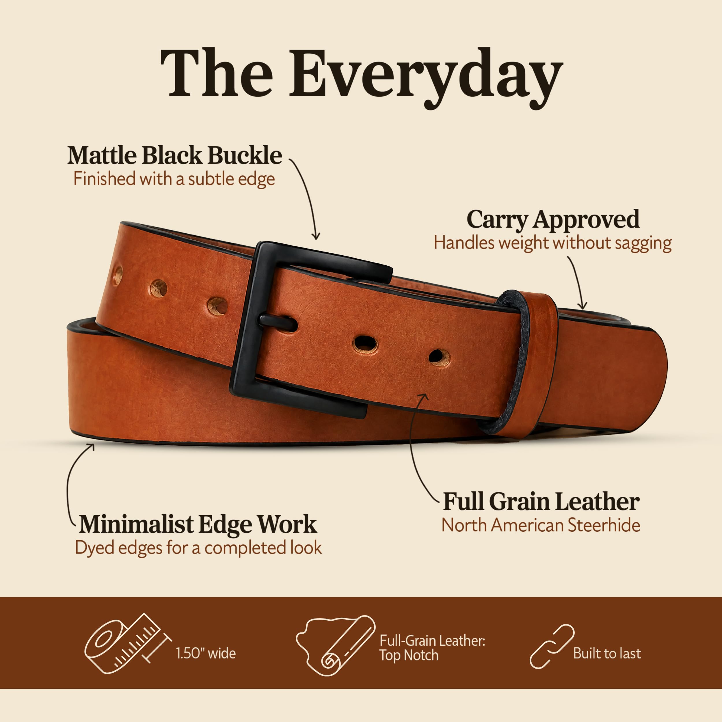 Hanks The Everyday Belt - Made in USA Men's 100% Full Grain