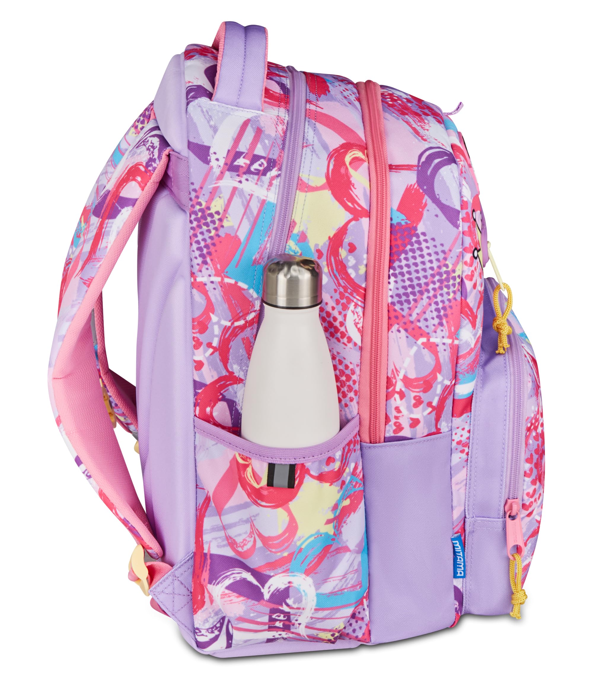 Mitama Zaino Scuola Elementare New Plus Rainbow, Extra Capienza, Bambini e Bambine, Tasca Porta Borraccia, Schienale Imbottito, viola