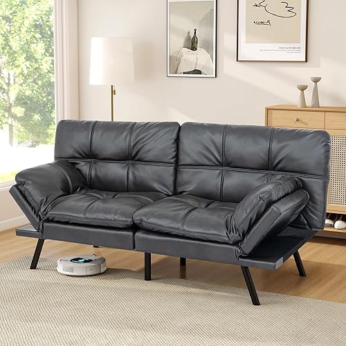 Vista 11 de Sofá cama plegable de espuma viscoelástica convertible con reposabrazos y respaldos ajustables para espacios pequeños, oficina, estudio