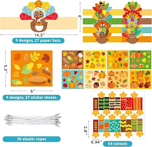 Miniatura 2 de ceiba tree Kit de manualidades de sombrero de pavo para niños, diademas de pavo de Acción de Gracias, coronas de papel, decoración de fiestas,