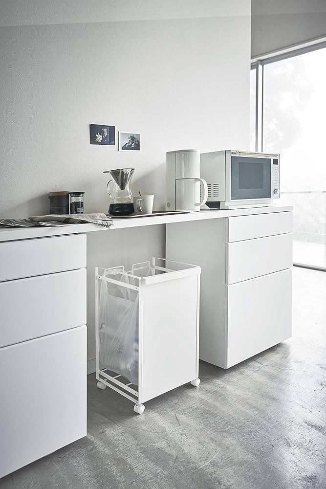 新品 tower 蓋無し 目隠し 分別ダストワゴン 2分別 ホワイト　レジ袋用 Amazon｜ゴミ箱 分別 レジ袋 目隠し分別ダストワゴン 2分別