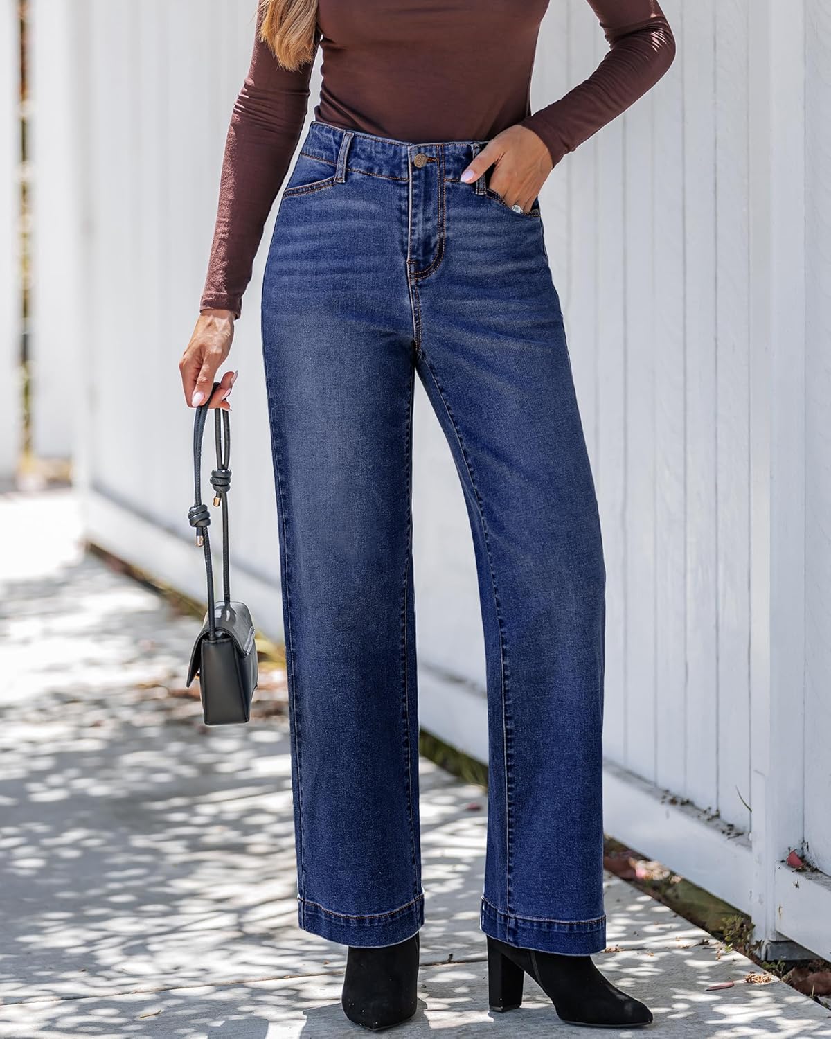 GRAPENT Wide Leg Jeans Woman High Waisted Trendy Stretchy Denim Pants Classic Trouser Jeans with Slash Pockets - Image 2