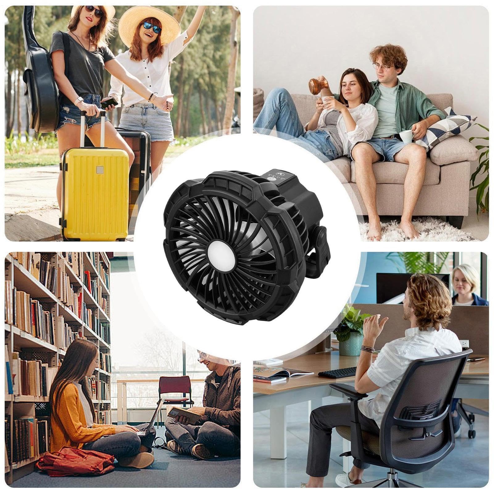 Generico Camping Fan - 3-Speed 4000mAh with LED Light, Versatile Battery Operated Fan, Portable Cooling Solution for Outdoor Backpacking Fishing Beach Backyard BBQ Travel Jobsite Home Office