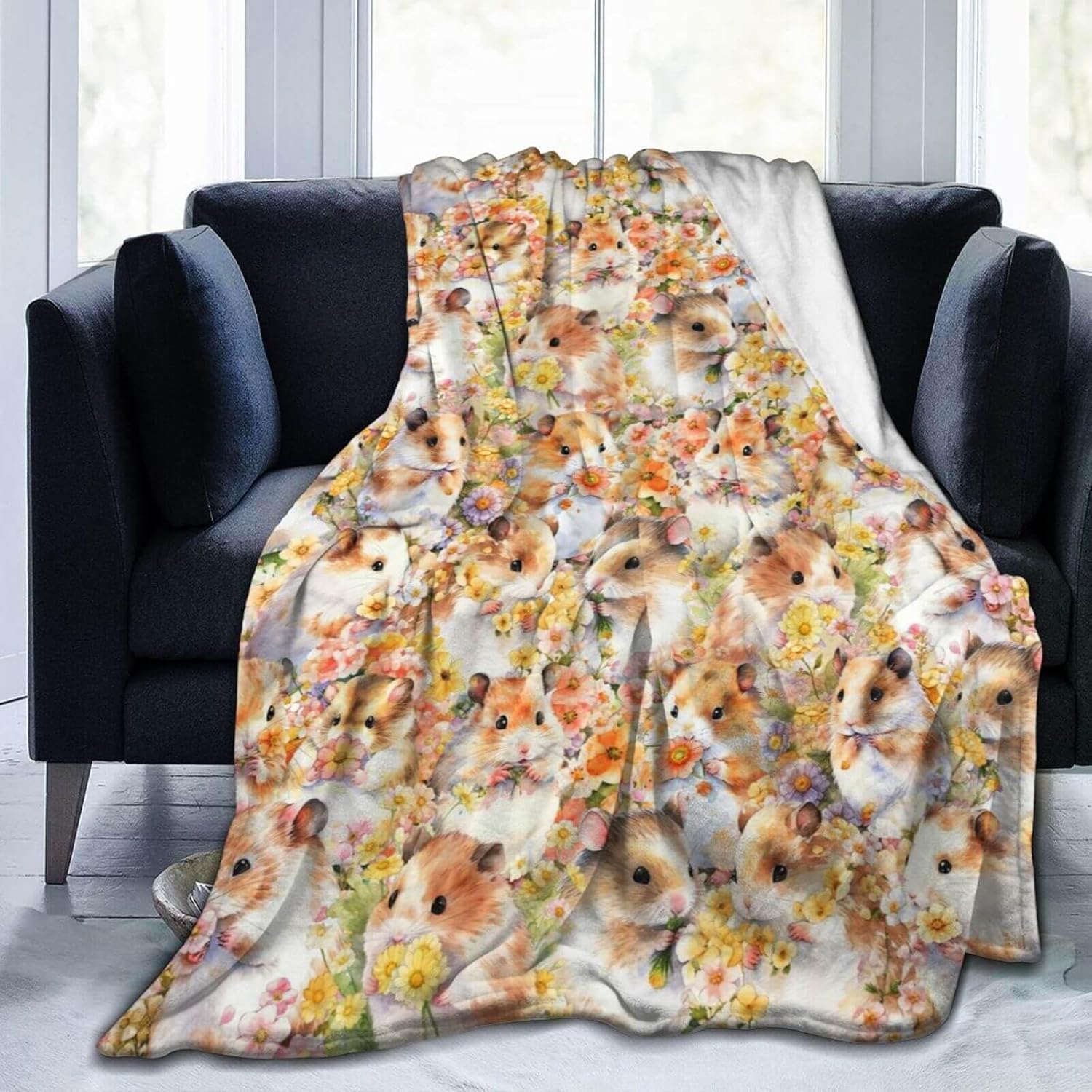 Hamster Blanket for Women Men, Cute Hamster Themed Design Printed Throw Blankets for Teens Adults Lap, Couch Bed, Warm Soft Cozy Blanket, 60"x 80"
