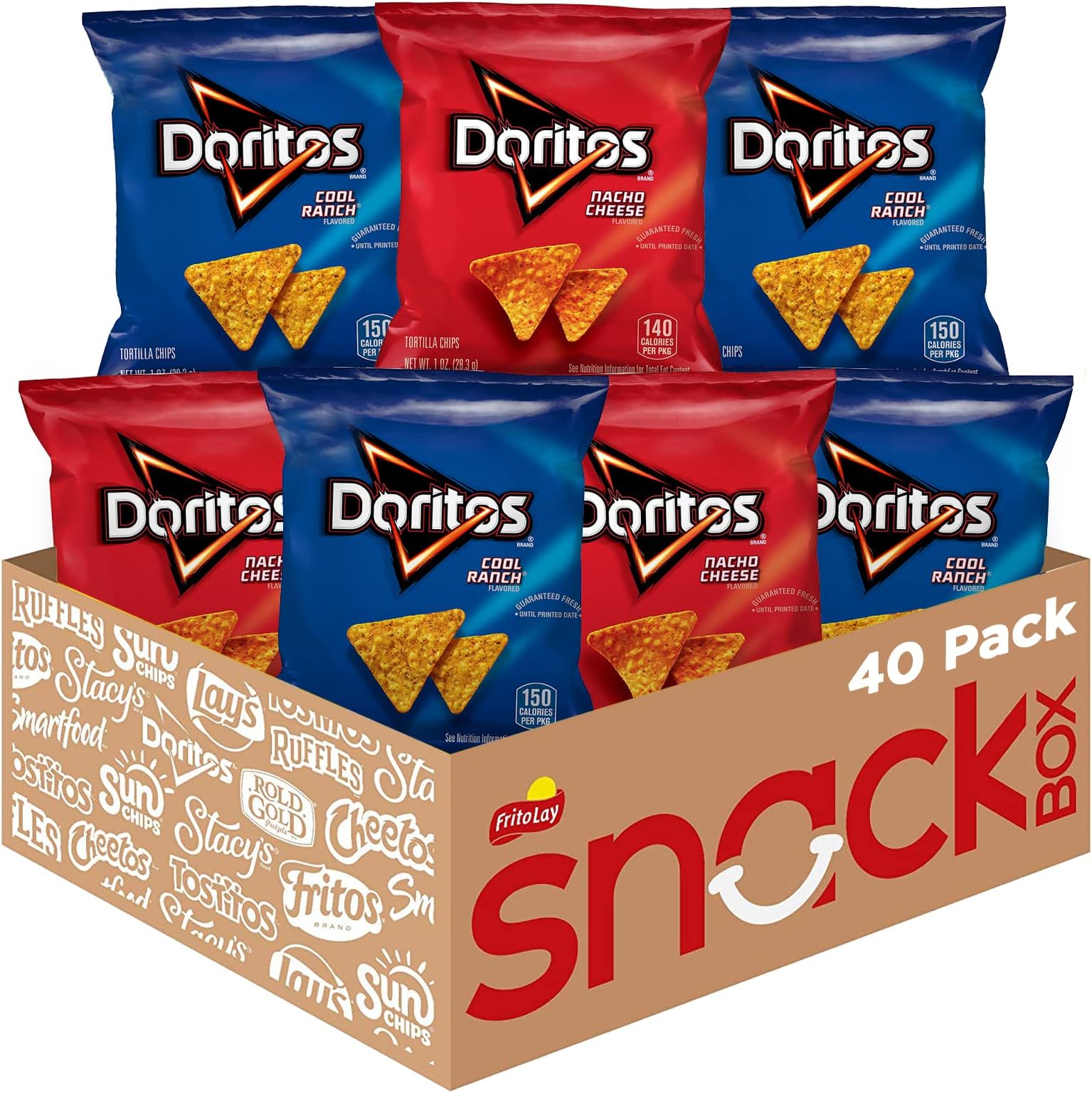 Flavored Tortilla Chips, Favorites Variety Pack (Nacho Cheese and Cool Ranch), 1 Ounce (Pack of 40)