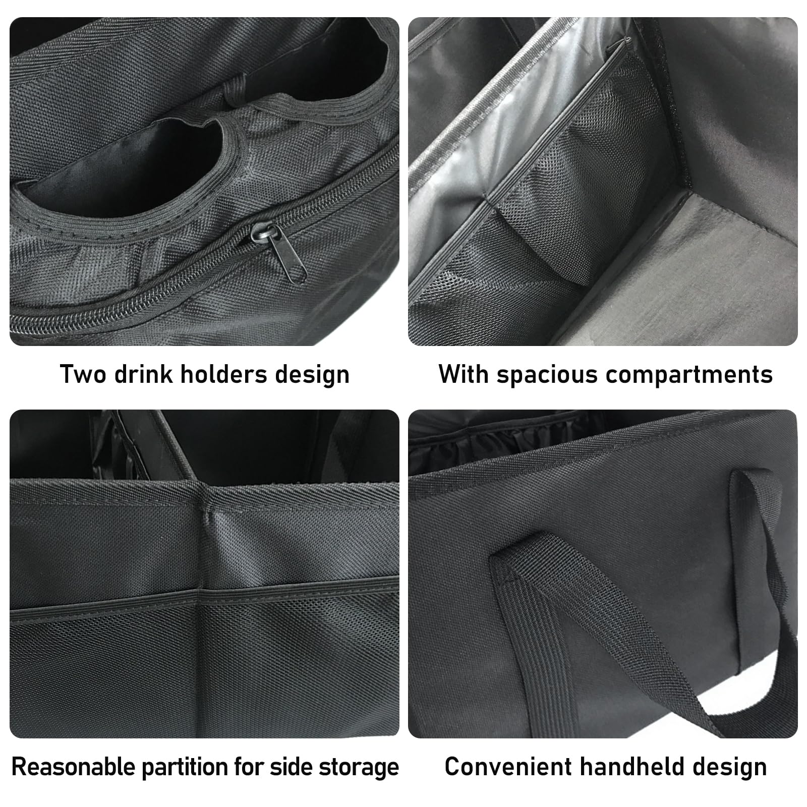 BYZESTY Organisateur de Coffre avec Porte-Gobelet - Rangement Voiture Pliable, Multi-Compartiments pour Siège Passager et Interieur