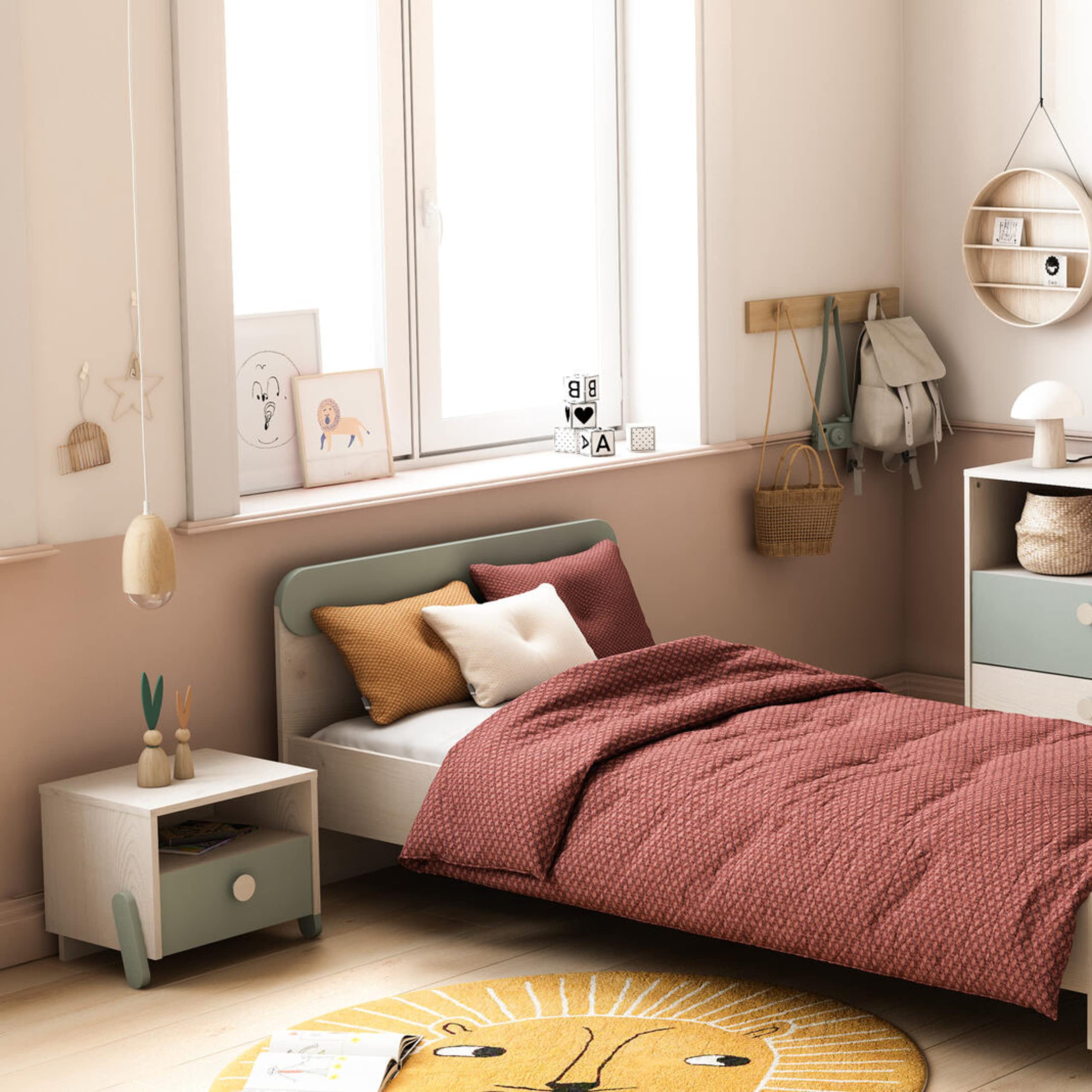 Demeyere Table de Chevet Enfant Ilian - 1 TIROIR - Chêne Topanga/Vert, 393x327x341MM