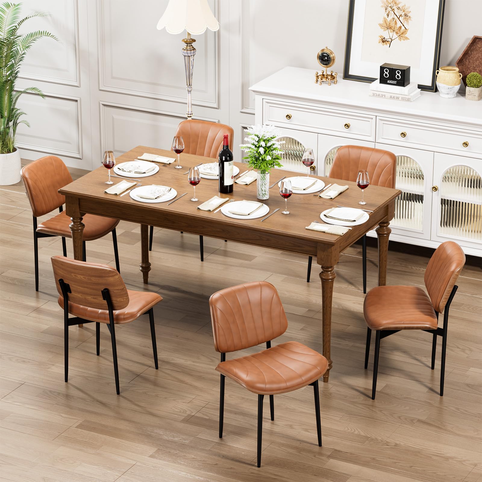 YaFiti Dining Chairs Set of 6, Mid Century Modern PU Leather Kitchen Chairs