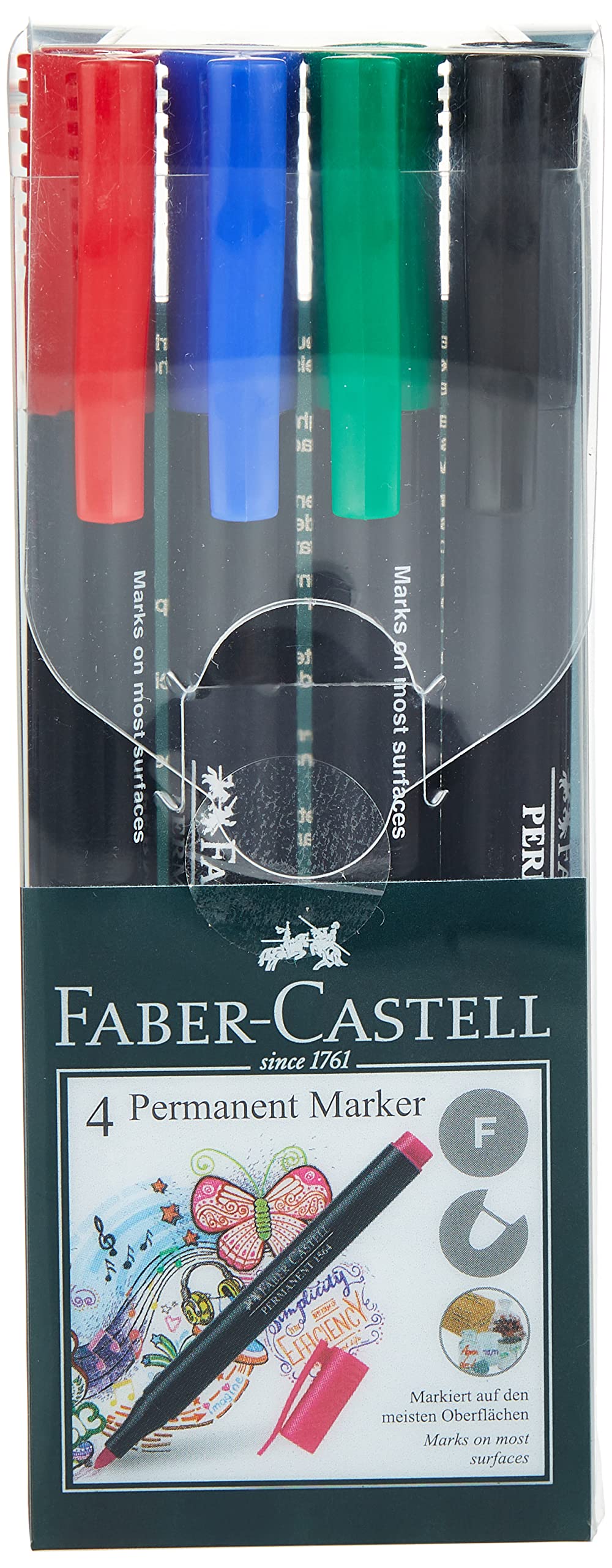 Faber-Castell Permanent Marker Slim Wallet Of 4Pc, Assorted, 156472,156474