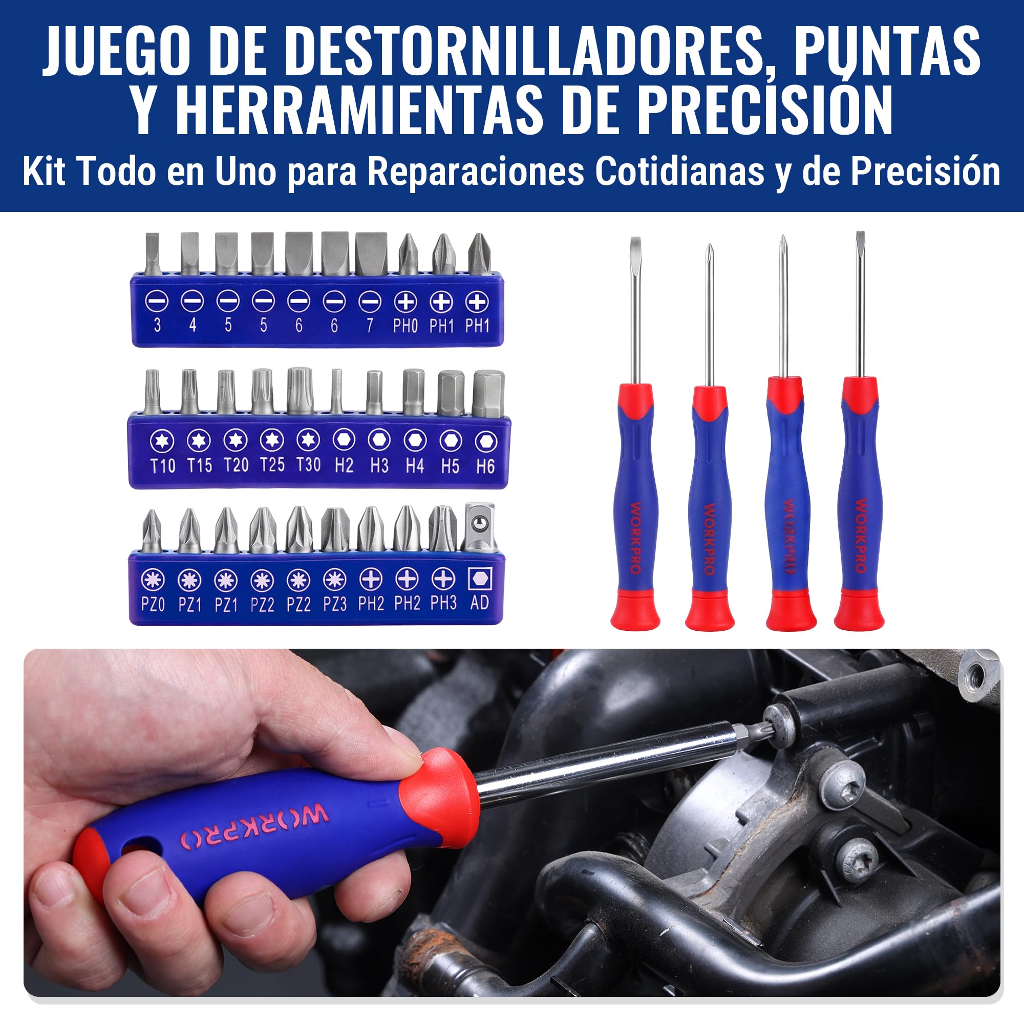 WORKPRO 160 Piezas Caja de Herramientas Básicas y Accesorios con Estuche de Almacenamiento, Maletin de Herramientas, para Bricolaje y Arreglos Diarios | Juego De Herramientas Manuales Y Accesorios Para Hogar, Bricolaje Y Reparaciones Diarias