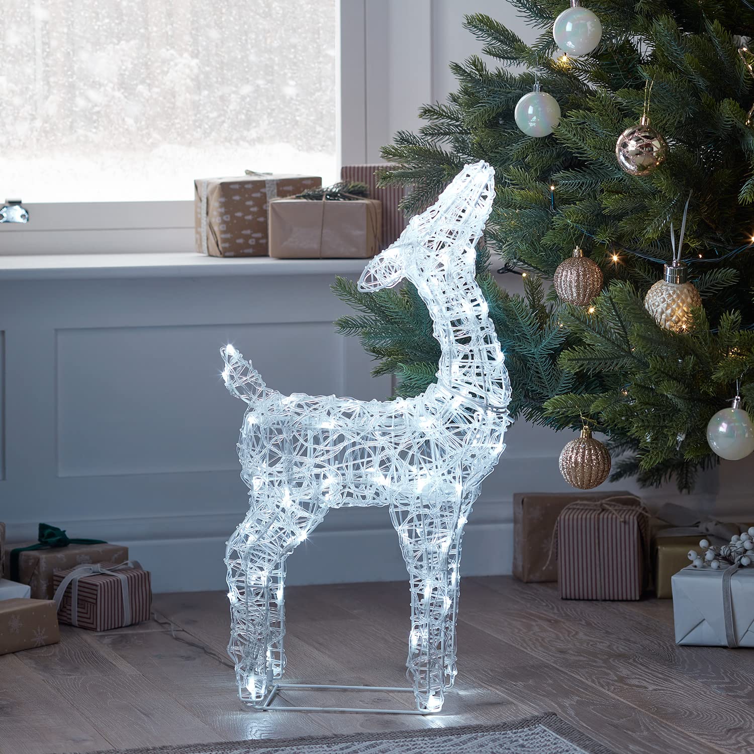 Lights4fun Famiglia di 3 Renne Luminose In Acrilico con 540 LED Bianco con Timer Decorazione di Natale Illuminazione Natalizia per Interni Giardino Esterni