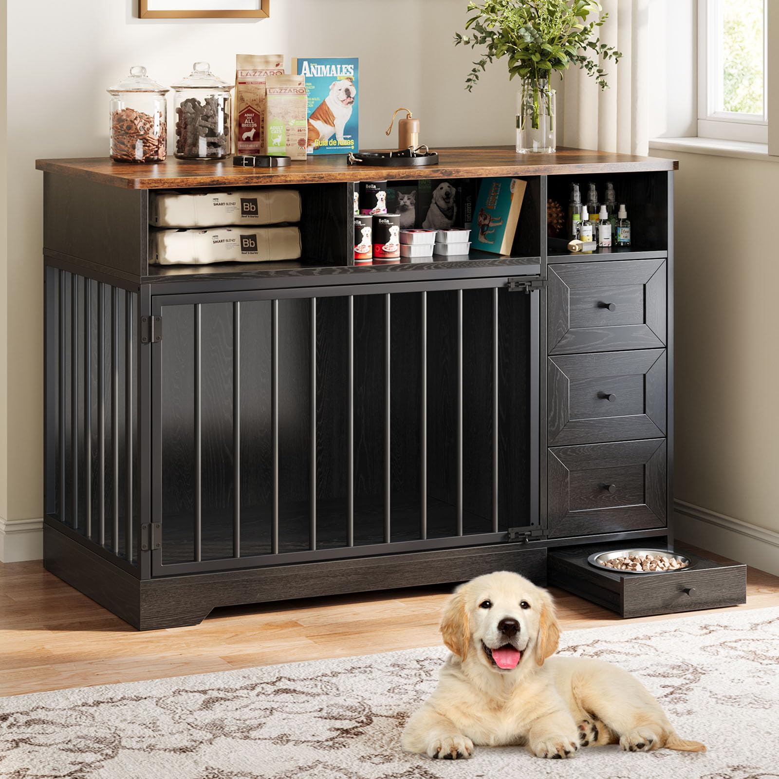 GarveeLife 48 Dog Crate Furniture Black