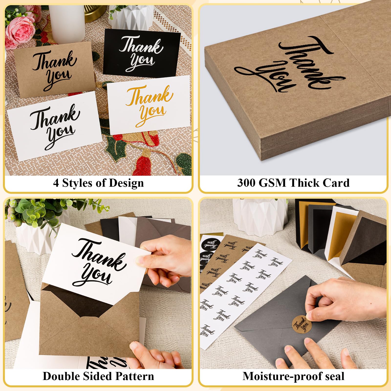 Tarjetas de agradecimiento con sobres Kraft (multicolor)