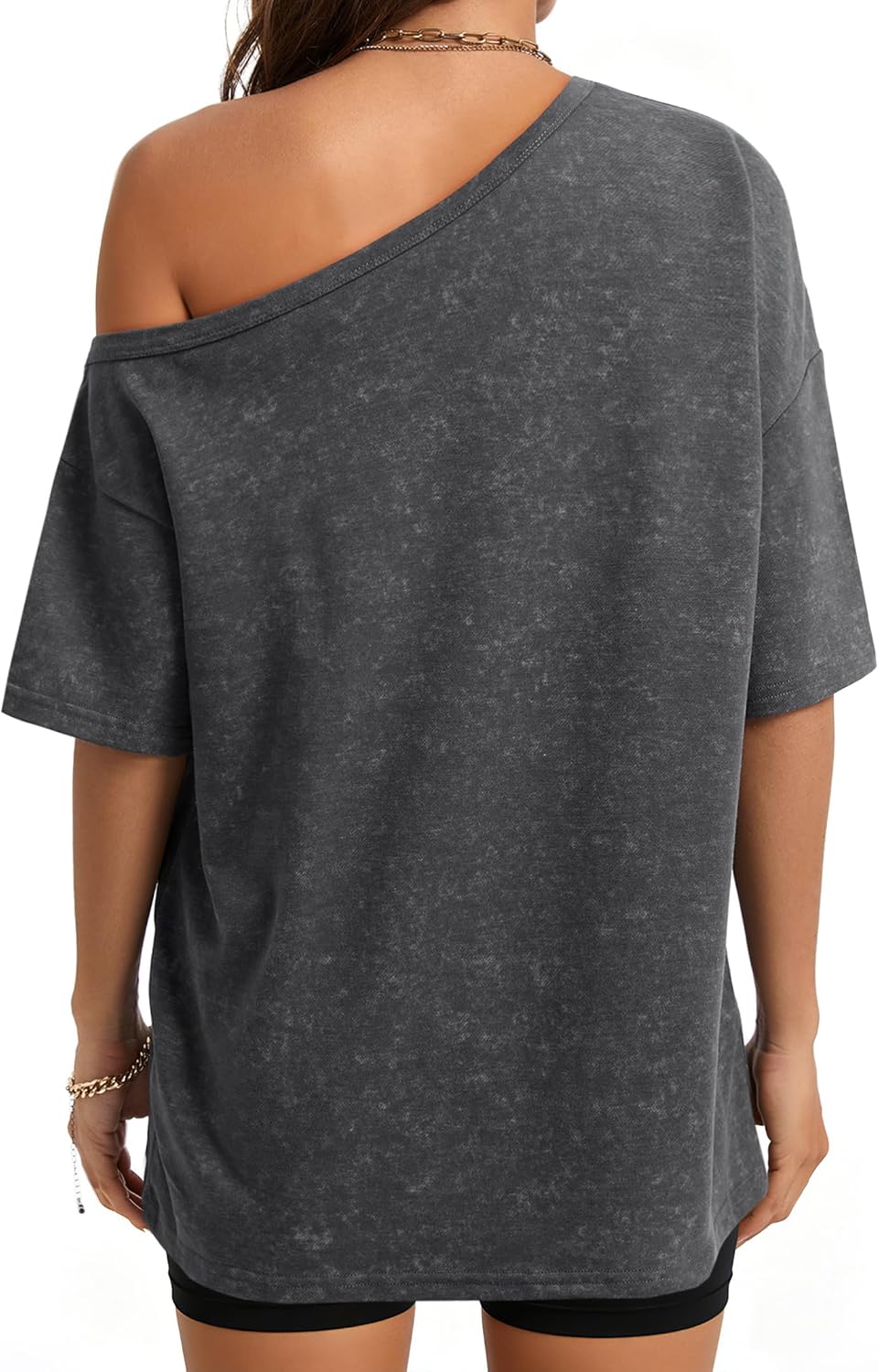 Hilinker Women Off The Shoulder Tops Oversized Vintage Short Sleeve Casual Summer T Shirts - Image 4