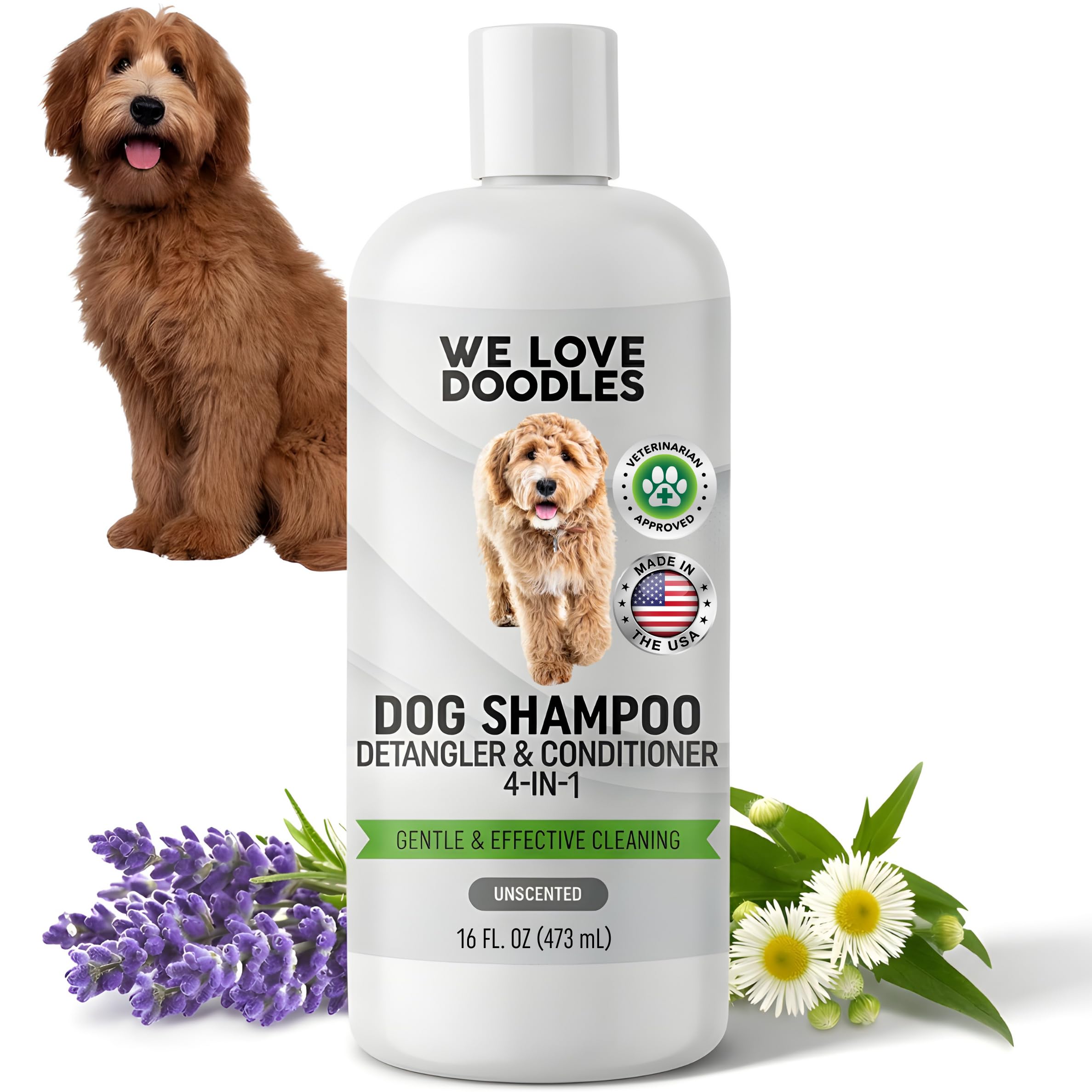 Dog Shampoo, Conditioner & Detangler - Best Shampoo for Goldendoodles, Poodles & Doodles Pet Hair - Hypoallergenic, Tearless, Sensitive Skin for