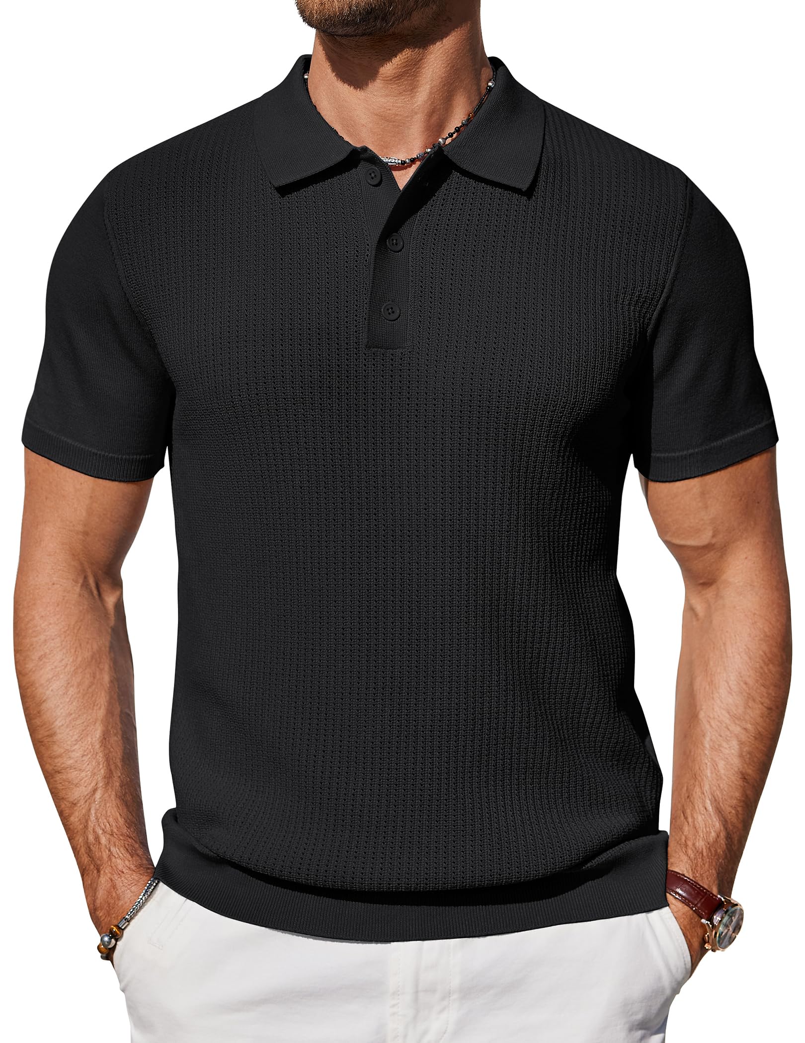 COOFANDY Poloshirt Herren Kurzarm Strick Sommer Polohemd Regular Fit Casual Golf Shirts